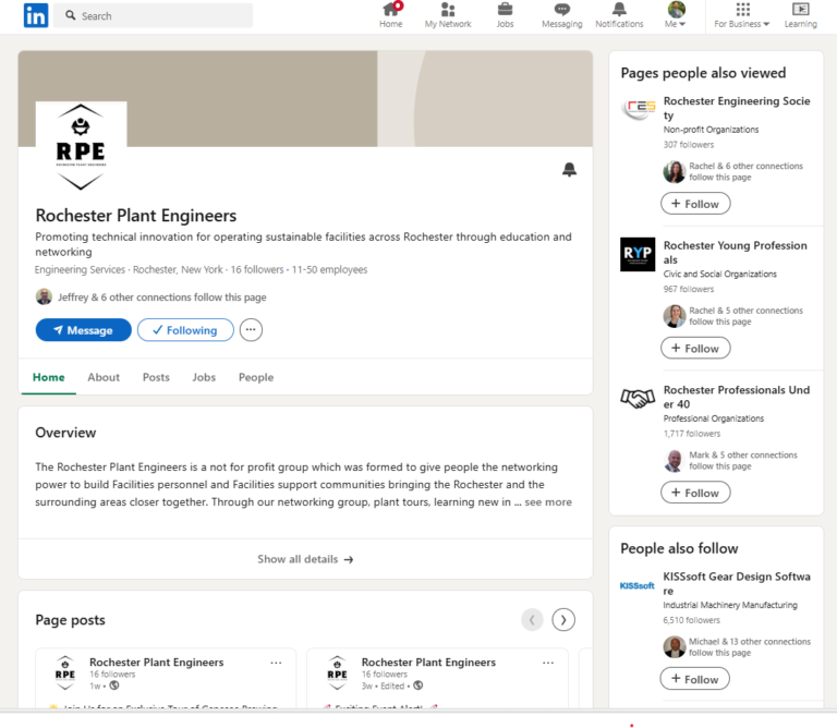 RPE is now on LinkedIn - Rochester Plant Engineers